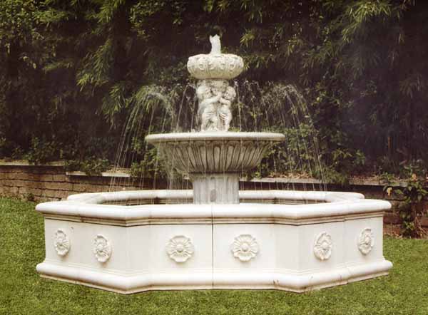 Large Marble Fountain with Statues and Pool